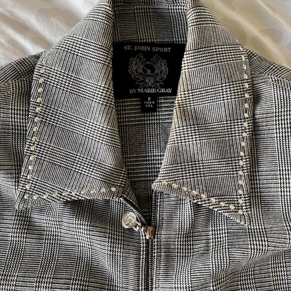 St. John Sport Petite Black & White Plaid Jacket with Silver Stud Detail - Picture 12 of 12